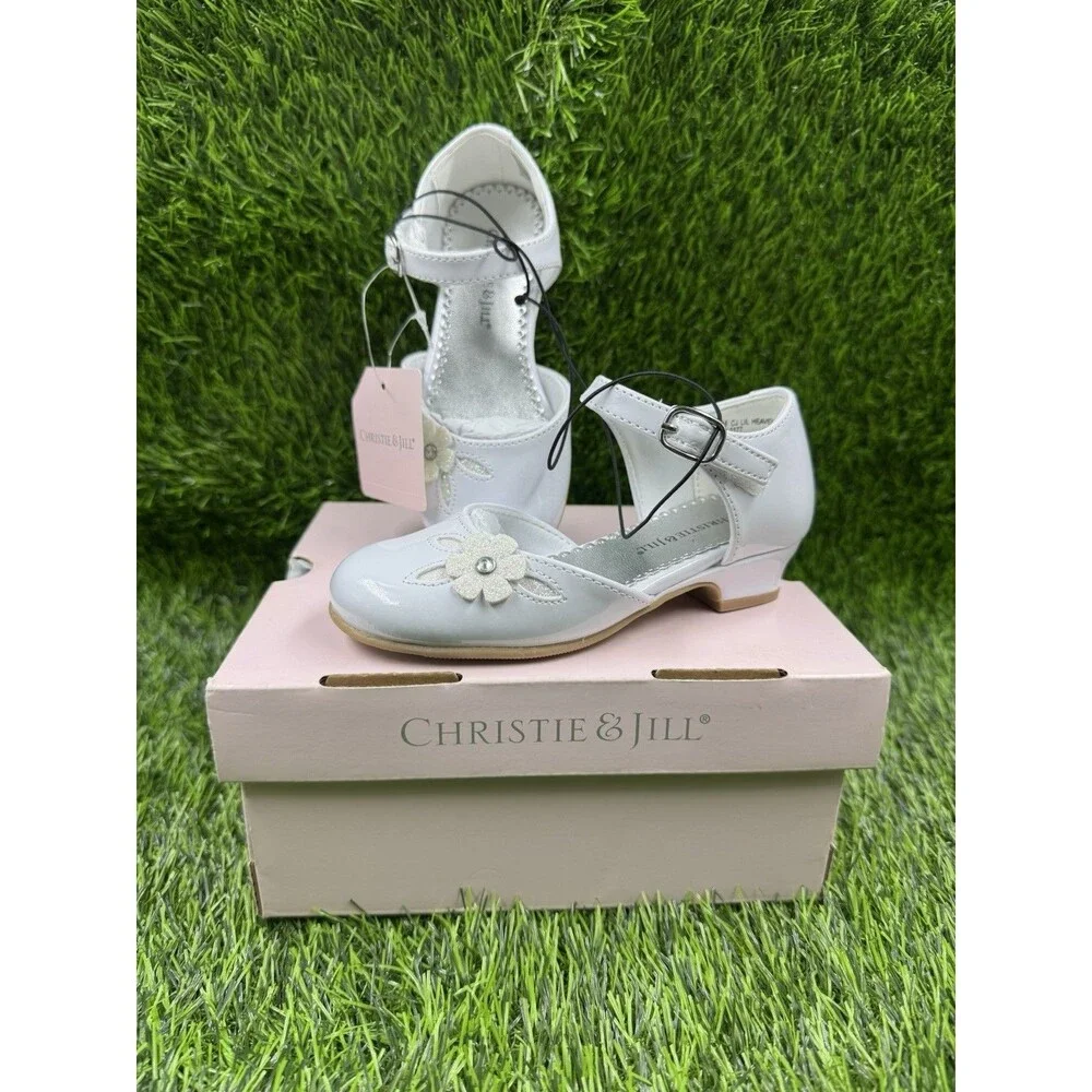 Christie And Jill Heaven Girls White Ankle Strap Mary Jane Dress Shoes Size 8M